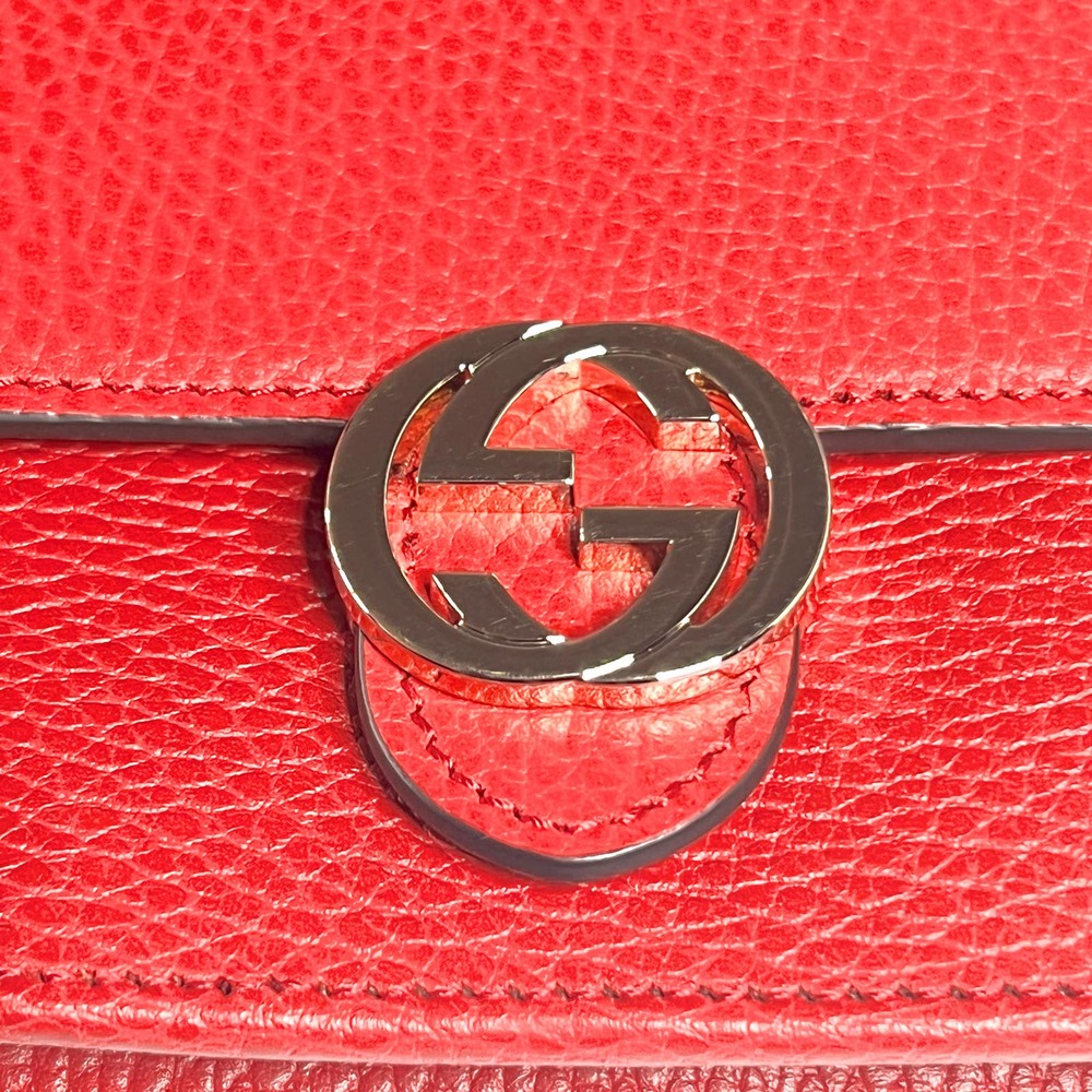 💛SOLD🖤 Red Gucci GG Interlocking Pebbled Leather Wallet On Chain - Picture 4 of 12